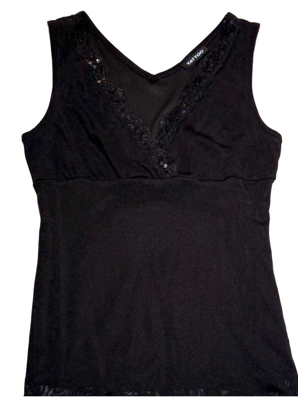 Vintage Y2K Tattoo 100% Cotton Lace Sequin Babydoll Tank Top M